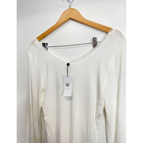 Socialite Bodysuit Lace Trim Womens Long Sleeve Ribbed Ivory White Size XL NWT - Picture 5 of 8